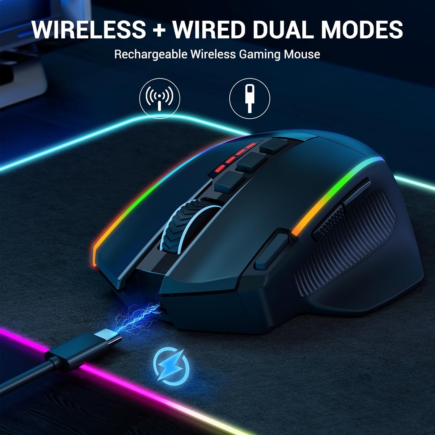 Redragon Gaming Maus Kabellose, 16000 DPI, 2.4G/USB-C