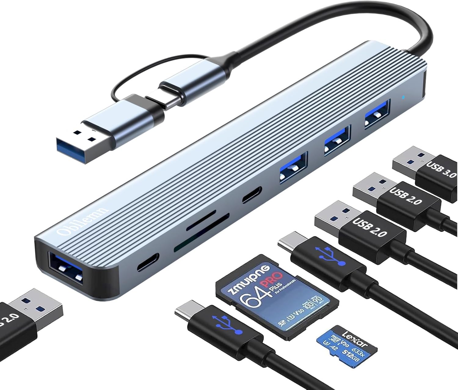 8-IN-2 USB C Hub, USB C Hub 3.0, Multiport Adapter mit SD&TF Kartenleser