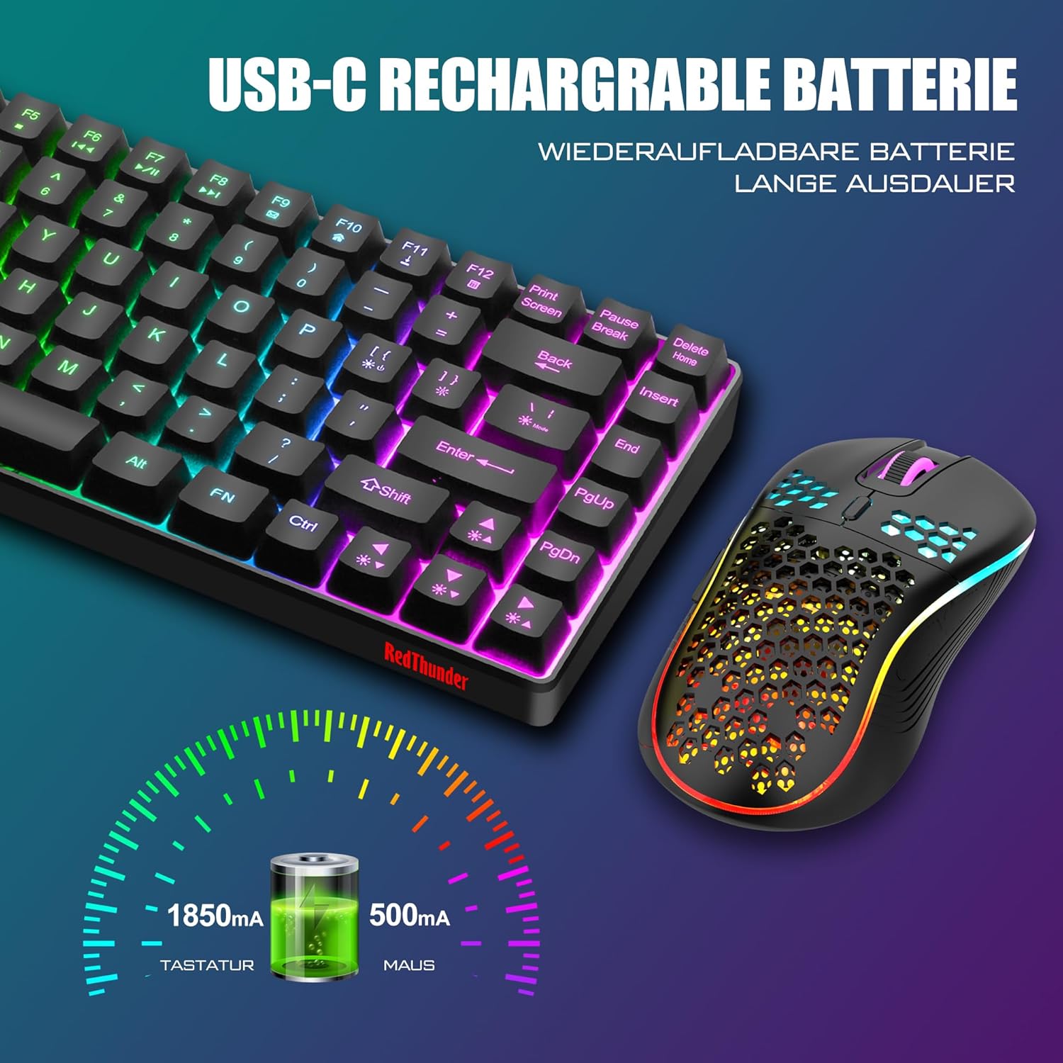 RedThunder 75% Kabelloses Gaming Tastatur und Maus Set