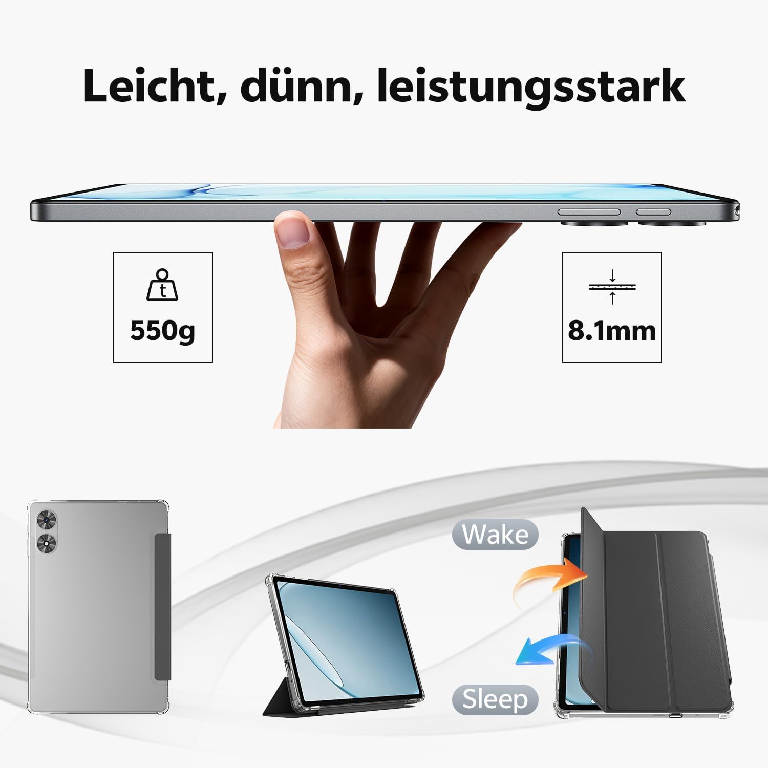 Tablet 11 Zoll mit Hülle, Android 16 System mit Gemini AI