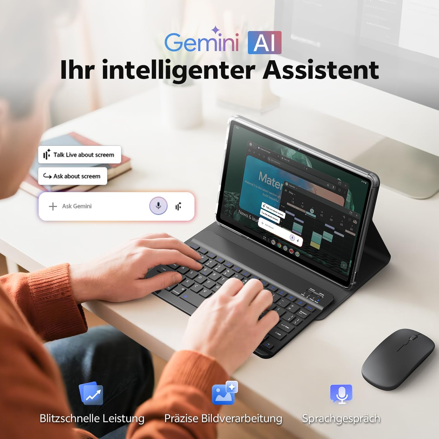 Tablet 11 Zoll mit Hülle, Android 16 System mit Gemini AI