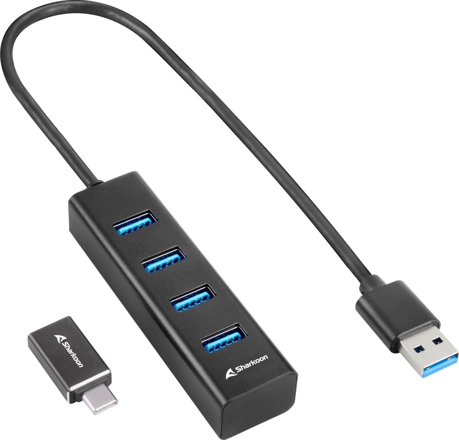 Sharkoon 4-Port USB 3.0 Hub + Typ-C Adapter schwarz