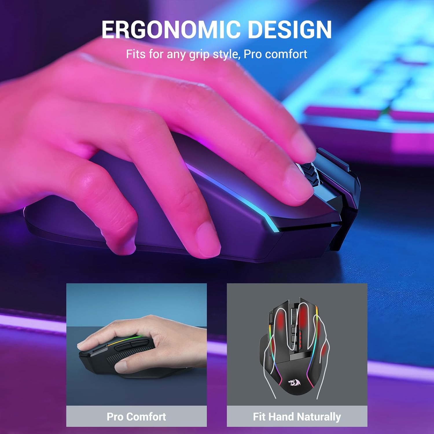 Redragon Gaming Maus Kabellose, 16000 DPI, 2.4G/USB-C
