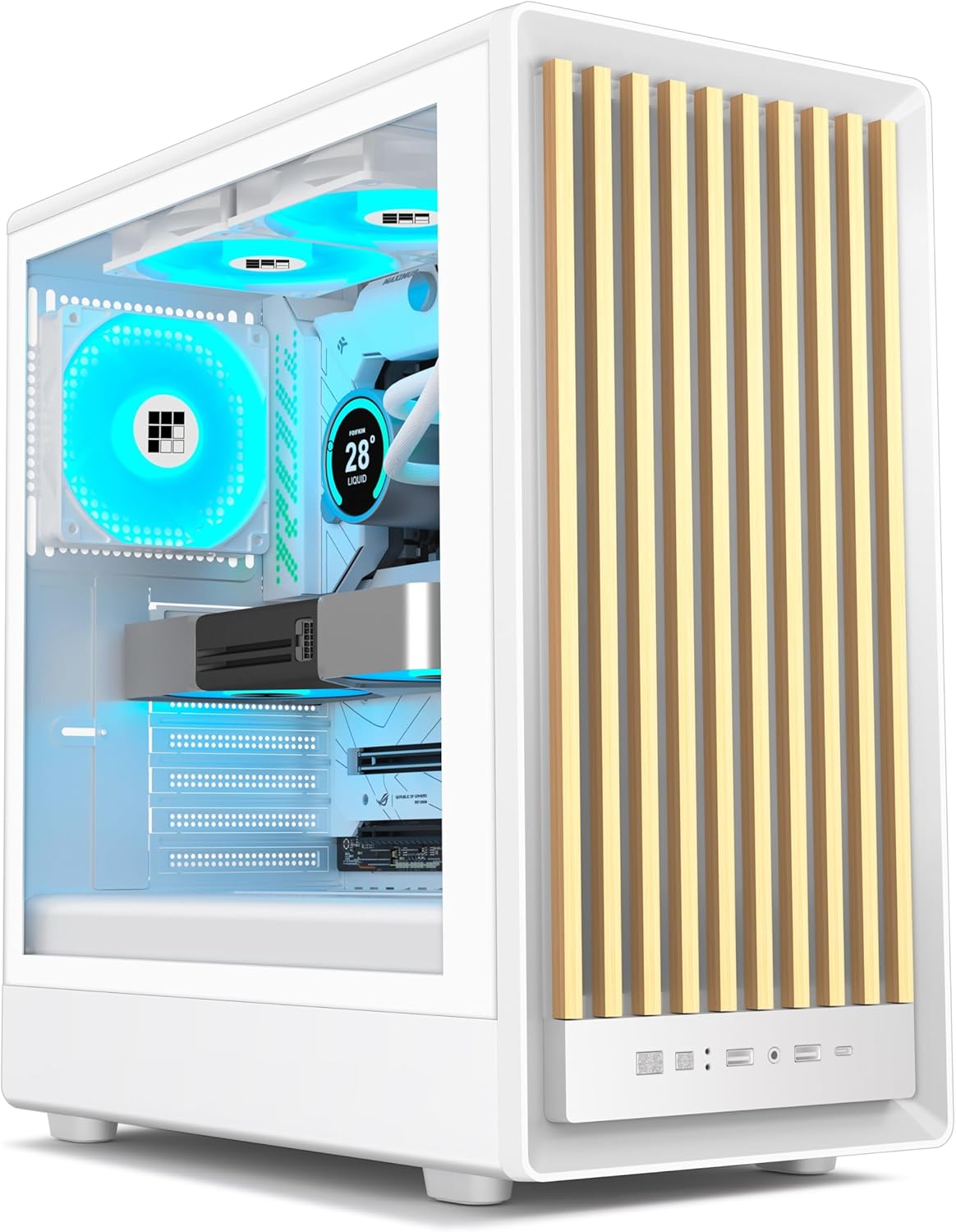 FOIFKIN M1 PC Gehäuse - Holz-Walnuss-Front  Weiß